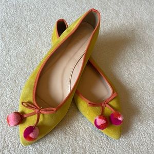 Gemma Suede Flats With Pom-Poms
